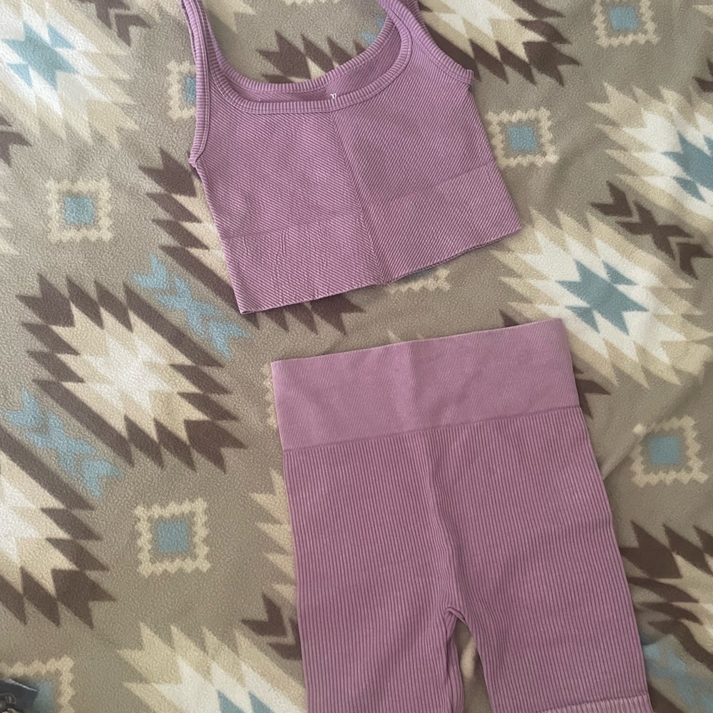 Ribbed Purple Tank and Leggings Set